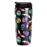 Funny Skulls and Winged Hearts Reusable Plastic Insulated Cup Double Wall Coffee Mug Fashion Travel