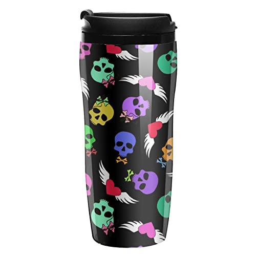 Funny Skulls And Winged Hearts Reusable Plastic Insulated Cup Double Wall Coffee Mug Fashion Travel Tumblers With Lid 350Ml #TOP30