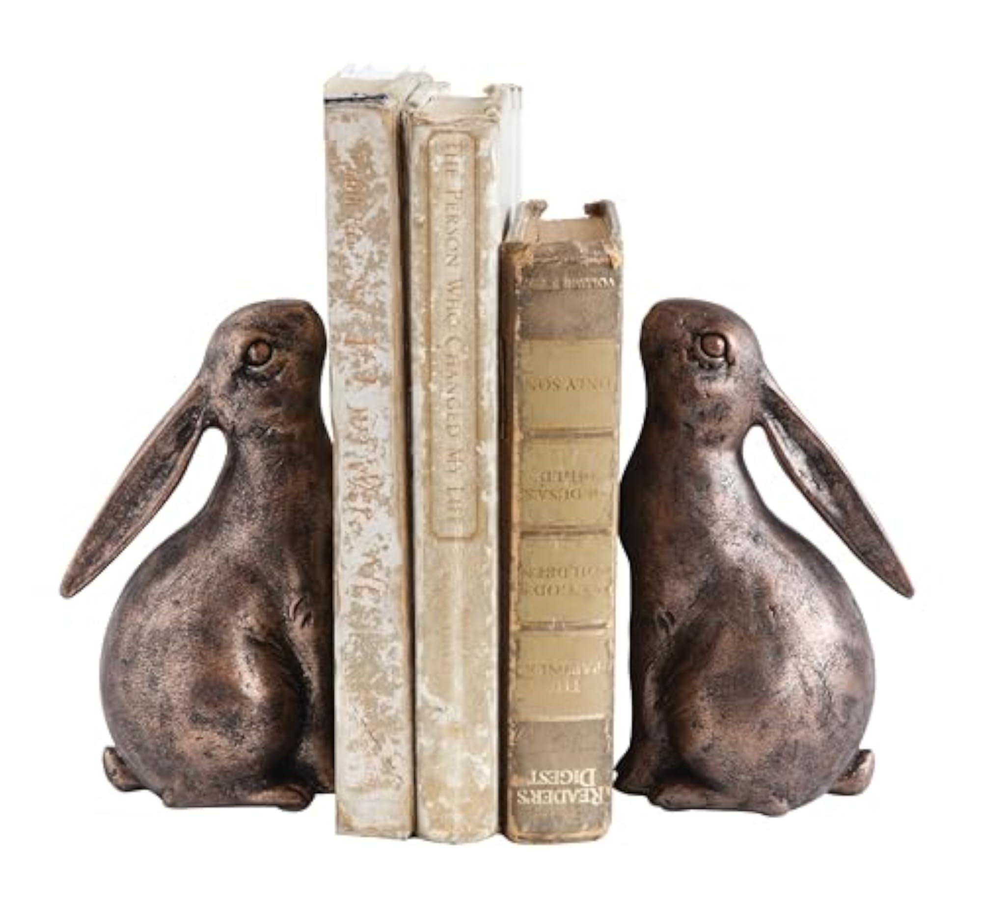Decorative Resin Rabbit Bookends, Bronze Finish