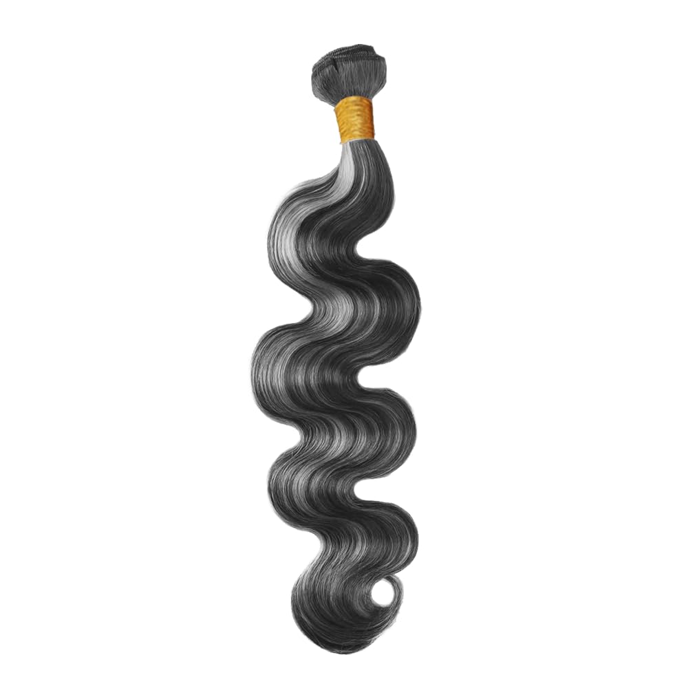 Salt And Pepper Bundles P1Bgray Ombre Body Wave Human Hair Bundle Two Tone Black Mixed With Silver 1 Bundle 18 Inch #1Bgrey Highlight Gray Bundles