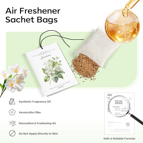 Image of MYARO 12 Pack Jasmine Scented Sachets for Drawer, Closet & Small Spaces Air Freshener Bags, Odor Eliminator for Car, Shoes, Bathroom Home Fragrance Gift Set