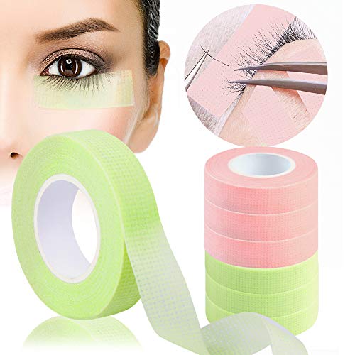 6 Rolls Eyelash Tape, LORVAIN Green Pink Lash Tape for Eyelash Extension, Adhesive Breathable Micropore Fabric Tape (1/2'' x 10 Yards)