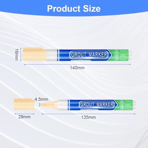 Flintronic Fugenstift, Fugen zur einfachen Anwendung, Fugenstift Fugenmörtel mit Ersatzspitze, Fugenstift in tönt zementäre Fugen ein, Fugen Reparatur Marker für Fliesen(6 Stück- Creme farben)