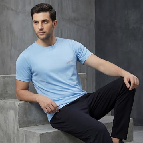 Image of playR Men's Polyester Adult Training Tee - Round Neck Half Sleeve Regular Fit DRIVENT, Lightweight Breathable Activewear for Gym Running Workout Yoga All Season