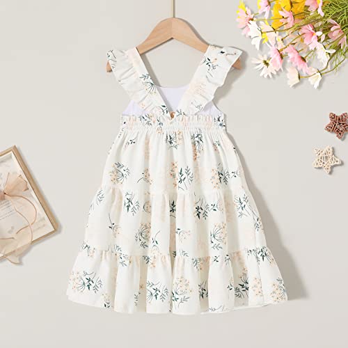 YOUNGER TREE Toddler Baby Girls Infant Clothes Floral Flutter Sleeve Princess Dress Summer Cotton Line Skirts for Girls(3-4T,White Floral)