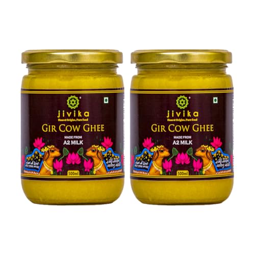 Image of Jivika A2 Gir Cow Ghee 500ml (Pack of 2) | Vedic Bilona Method Cultured Desi Cow Ghee | Grass Fed | Traditional Pure Ghee | Curd-Churned, Grass-Fed | Lab Tested
