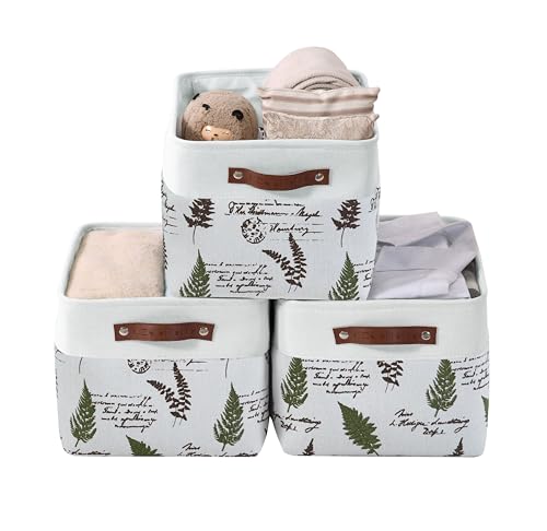 Image of DECOMOMO Storage Bins | Fabric Storage Basket for Shelves for Organizing Closet Shelf Nursery Toy | Decorative Linen Closet Organizers with Handles Cubes (Green Tree, Large - 3 Pack)