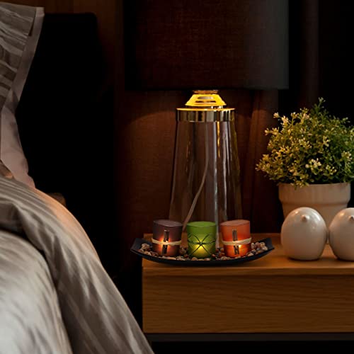 Darjen Votive Candle Holders With Rocks And Tray, Vintage Candlescape Set Of 3, Natural Tea Lights Candle Holders For Home Table Decor, Housewarming & Holiday Gift #TOP5