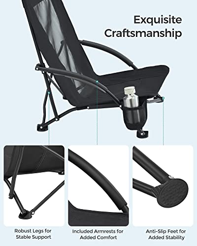 Songmics Portable Beach Chair, With High Backrest, 330 Lb Load, Cup Holder, Foldable, Lightweight, Comfortable, Heavy Duty, Outdoor Chair, Black Ugcb067B01 #TOP5