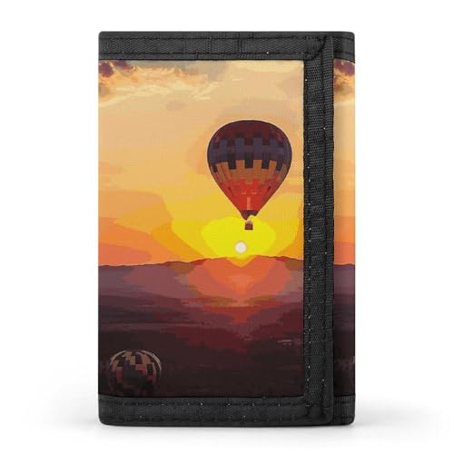 LPSBVNM Hot Air Balloon Sunset Trifold Wallet Slim Security Wallet for Men Women Card Holder Key Ring Photo Window Fashion Wallets