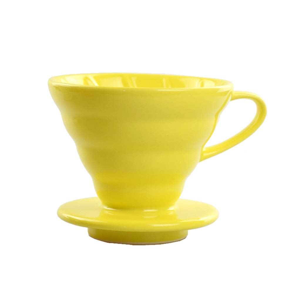 UUMFP Coffee Dripper, Permanent V60 Cone Ceramics Coffee Filters, Porcelain Coffee Drip Filter Cup With Separate Stand, Reusable Hand Coffee Tool (Color : Yellow, Size : 9.7x8.5x8cm)