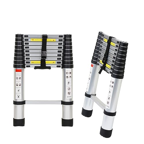 Tubiaz - Scala telescopica in alluminio, blocco di sicurezza su più gradini, allungabile, antiscivolo, multiuso, carico massimo 150 kg, 2,6 m