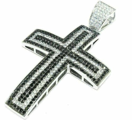 3.00 Ct Round Cut Simulated Black & White Diamond Cross Pendant 14k White Gold Plated Men's 925 Silver