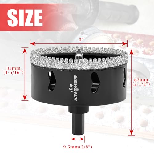Image of 3 inch Diamond Hole Saw with Pilot Drill Bit,Tile Hole Saw for Ceramic | 3 inch Serrated Brazing Diamond Core Drill Bits with Guiding Bit for Porcelain Tile Glass Stone Granite Marble