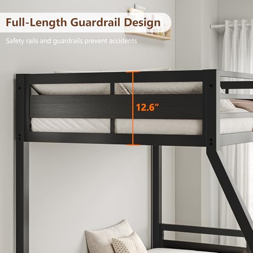 Image of iPormis Metal Bunk Bed Twin Over Full, Heavy Duty Bunk with High Guardrail and Safety Entrance Design, Under-Bed Storage Space, Easy Assembly, Noise Free, Black