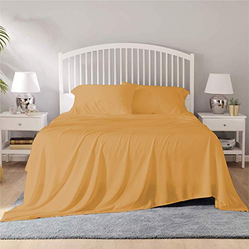 Image of YRM Bedding's - Egyptian Cotton Bedsheet 400-TC Premium Hotel Quality 1 Bedsheet (72x96) + 2 Pillow Covers (18x28) - (Twin Size, Gold Yellow Color)