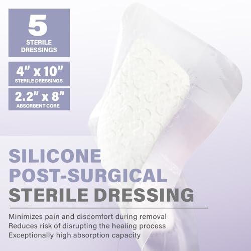 EVERLIT Post-Surgical Dressing | Sterile Waterproof Adhesive Dressing for Post-Operative Wound Care | Hypoallergenic Silicone Coated Bandage for Surgical Incision Pack of 5 (4