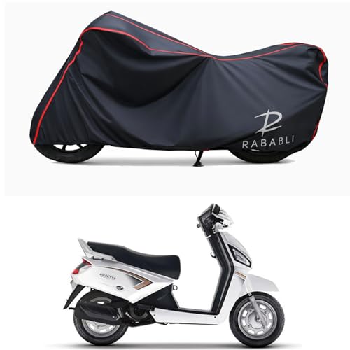 Image of Waterproof Bike Body Cover Compatible for | Mahindra Gusto DX CBS | Taffeta Fabric, Red Piping Design, Bottom Elastic Fit | Dustproof, Sun UV & Rain Protection for All Bikes