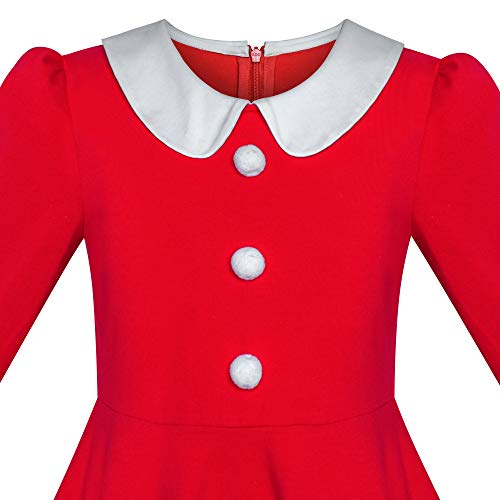 Sunny Fashion Girls Dress Christmas Santa Hat Long Sleeve Party New Year4