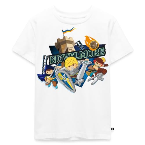 Spreadshirt Playmobil Novelmore Gwynn, Arwynn, Dario Da Vanci Kinder Premium T-Shirt, 122/128 (6 Jahre), Weiß