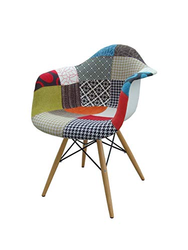 ST013 Beat Patchwork-2 Silla con brazos patas madera tapizada tejido patchwork estilo nórdico para comedor, cocina , balcón , terraza interior,habitación juvenil, dormitorio, hostelería. 1 unidad