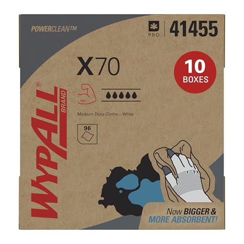 WypAll PowerClean X70 Cloths Medium Duty Wipes (41455), Pop-Up Box, Long Lasting Towels, White (10 Packs of 96 Sheets, 960 Sheet Total)