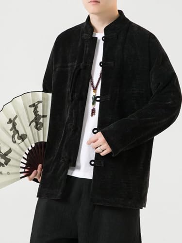 Men's Coat Corduroy Spring Autumn Tang Suit Chinese Style Frog Button Striped Jacket for men4