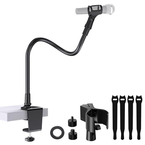 Image of 19 inch Flexible Gooseneck Mic Stand with Desk Clamp【Heavy Duty】 & with 2 Mic Holders, 1 /4 inch & 3 /8 inch Adapters，for Gaming, Live Streaming, Podcast, Conference, and Podium