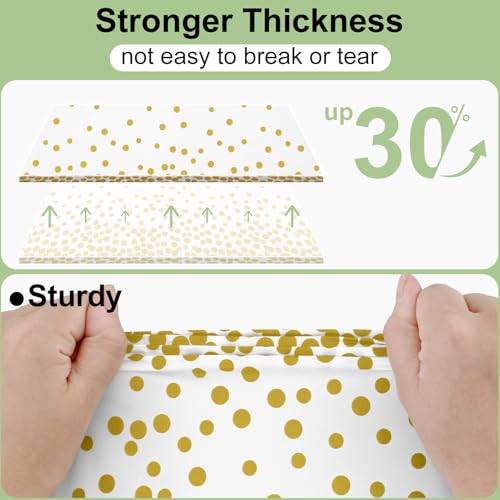 Image of Smiry Plastic Table Cloth Disposable 8 Pack, 54 x 108 Inch Rectangle Waterproof Tablecloth, Printed Gold Table Runner Style for Birthday Weeding, Party Decorations, Leakproof & Sturdy, White and Gold