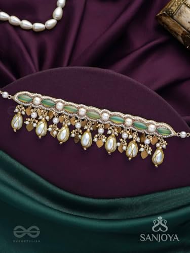 Image of SANJOYA BY EVERSTYLISH Haridvarna Gilded Meadow Finery Pearls, Stones And Beads Hand Embroidered Necklace Lightweight Jewelry For Women | Party, Festive, Wedding & Gifting
