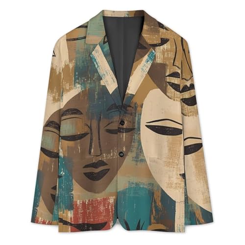 African Faces Art Masks Classic Suits Blazer for Men Business Tuxedo Jacket Sport Coat Two Buttons3