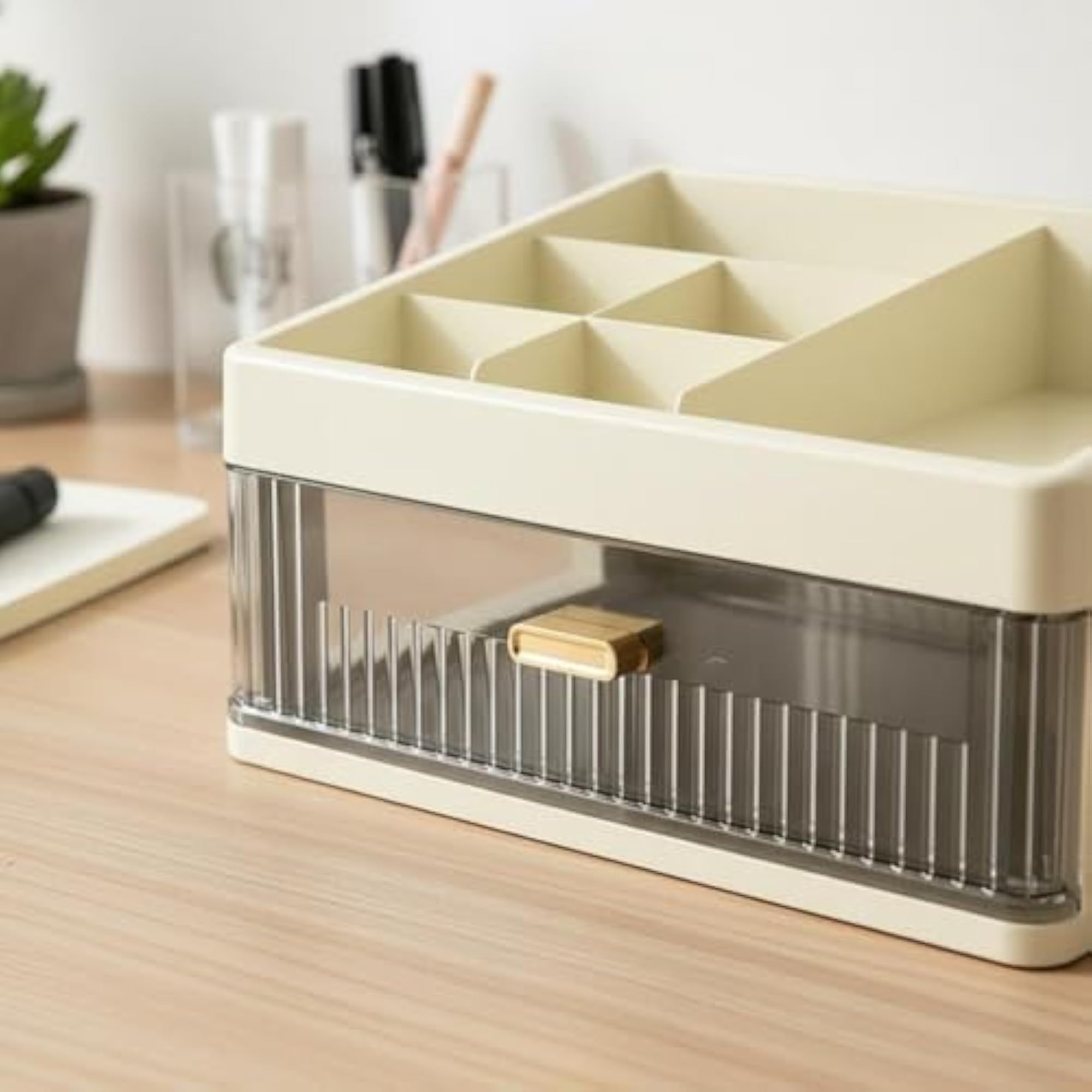 Dustproof Makeup Organizer with Drawers, Stackable Design