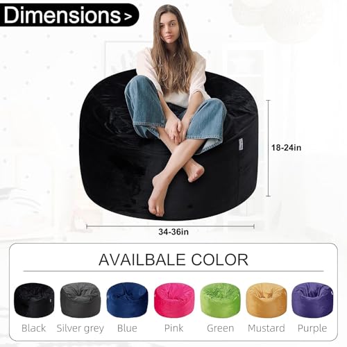 Image of HABUTWAY Bean Bag Chair 3Ft Luxurious Velvet Ultra Soft Fur with High Rebound Memory Foam Bean Bag Chairs for Adults Plush Lazy Sofa with Fluffy Sponge 3' (Black New)