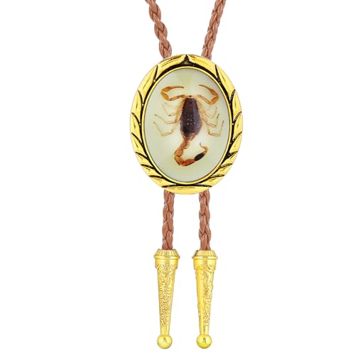 Image of Btilasif Bolo Tie Brown for Men, Scorpion Luminous Stone Cowboy Tie Western Leather Necktie Necklace for Women