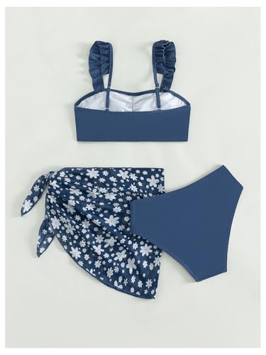 GORGLITTER Girl's Swimsuit Cute 3 Piece Floral Ruffle High Waisted Thong Beach 2025 Bikini Set with Coverup Skirt2