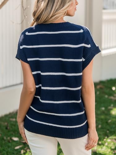 CUPSHE Womens Knit Short Sleeve Sweater Striped Crew Neck Cap Sleeve Top Casual Pullover Tops2