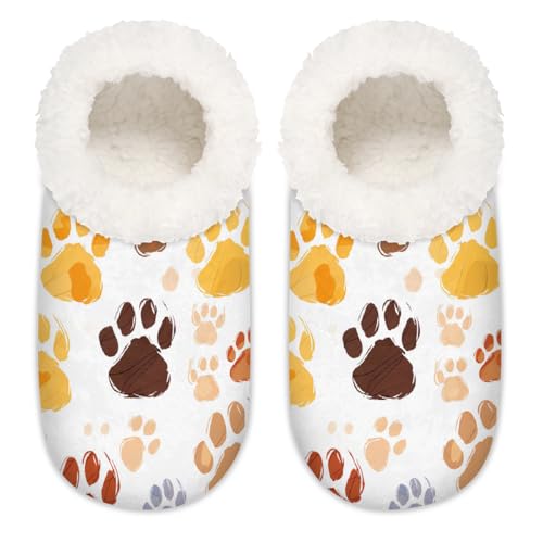 Cute Watercolor Cat Dog Paw Print House Slippers for Women Men, Fuzzy Warm Slippers Non Slip Slipper Socks2