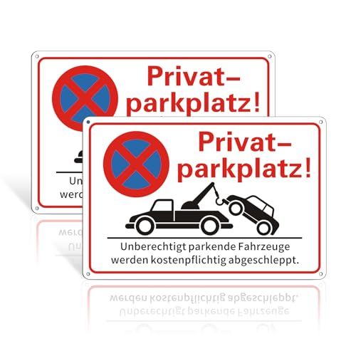 Privatparkplatz Schild 30x20cm，Warnschild mit Abschlepphinweis, Reflektierende Aluminiumplatte, UV-beständig & Rostfrei, Für private Grundstücke Garten, Gewerbe & Wohnanlagen（2 Stück）