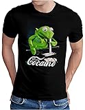 OM3® Enjoy-Cocaine-Frog T-Shirt | Herren | Kokain Kult Logo Drug Fun Graphic Shirt | Schwarz, XL