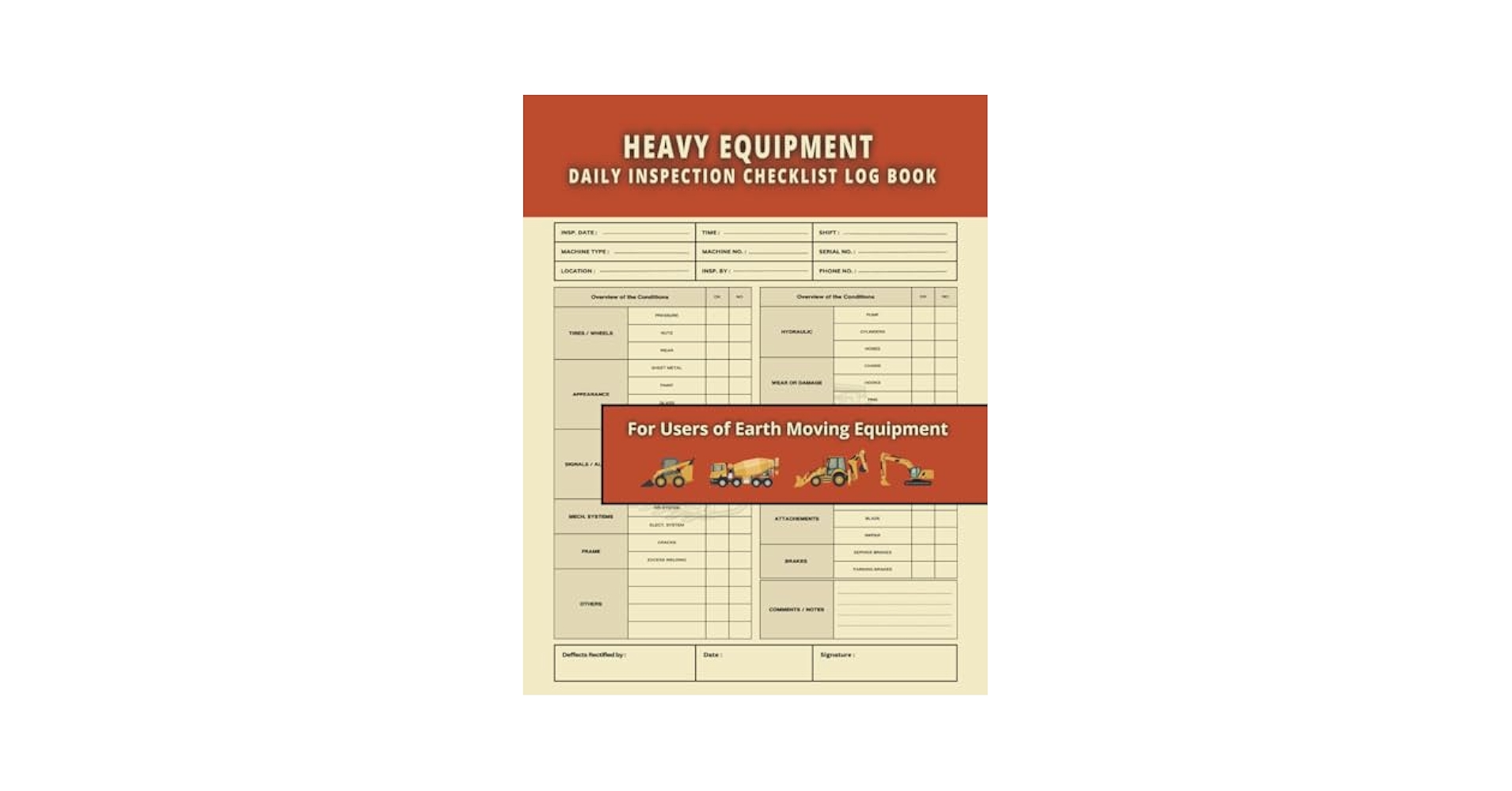 こすってチェックBOOK Excavator Daily Inspection Checklist Log Book: Excavator Log