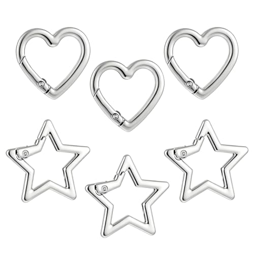6 Pcs Star Carabiner Keychain Clip Heart Carabiner Stainless Steel