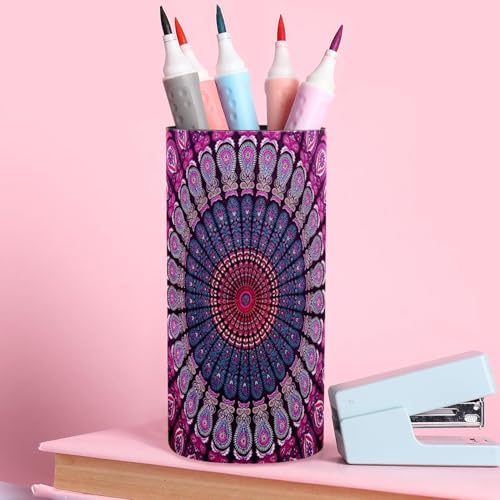Pot à crayons mandala bohème pour organiser vos pinceaux de maquillage sur la coiffeuse