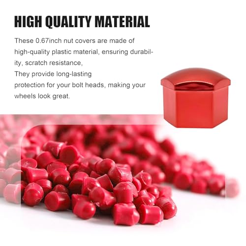 Image of Shakas 20 PCS 17 mm Tire Screw Cap, Thickened PP Plastic Rustproof Surface Smooth Hexagonal Hubcap with Extractor Clip Kit, Decorative Tuning Accessory for Most Cars and Motorcycles (Red)