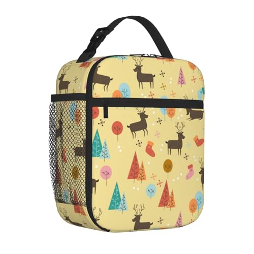 Uxeqtop Kid Christmas Deer Portable Lunch Bag Insulated Lunch Box Reusable Totes for Women Men Kids Work Picnic Camping