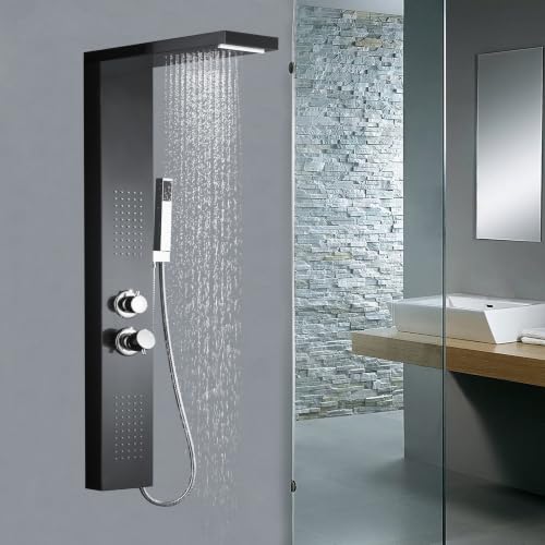TATIVALO Duschpaneel Duschsäule Mattschwarz Edelstahl 4 Funktionen Dusche