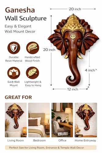Image of REMANENCE Spiritual Ganesha Wall Sculpture - Perfect Wall Decor for Living Room, Entrance & Temple (Dark Brown)