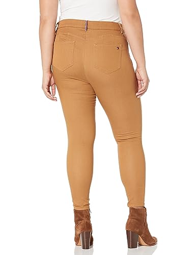 Tommy Hilfiger Womens Waverly Sateen Jean Stretch Straight Leg Skinny Jeans, Brown, Plus Size, 14W2
