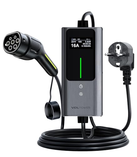 VDLPOWERVP Cavo Ricarica Auto Elettrica 5m, [3,6kW| 6-16A]Colonnina Ricarica Auto Elettrica Tipo 2 Schuko,Wallbox con...