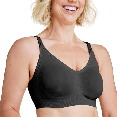 Bravado Designs Nursing Bras for Breastfeeding, Body Silk Seamless Wireless Bras for Women, Full Coverage Maternity Bra, Black Sustainable Fabric, Large Plus