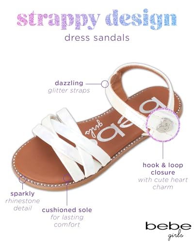 Image of bebe Girls' Sandals - Two Strap Open Toe Flat Dress Sandals with Heart Accent, Easter Summer Shoes for Little and Big Girls